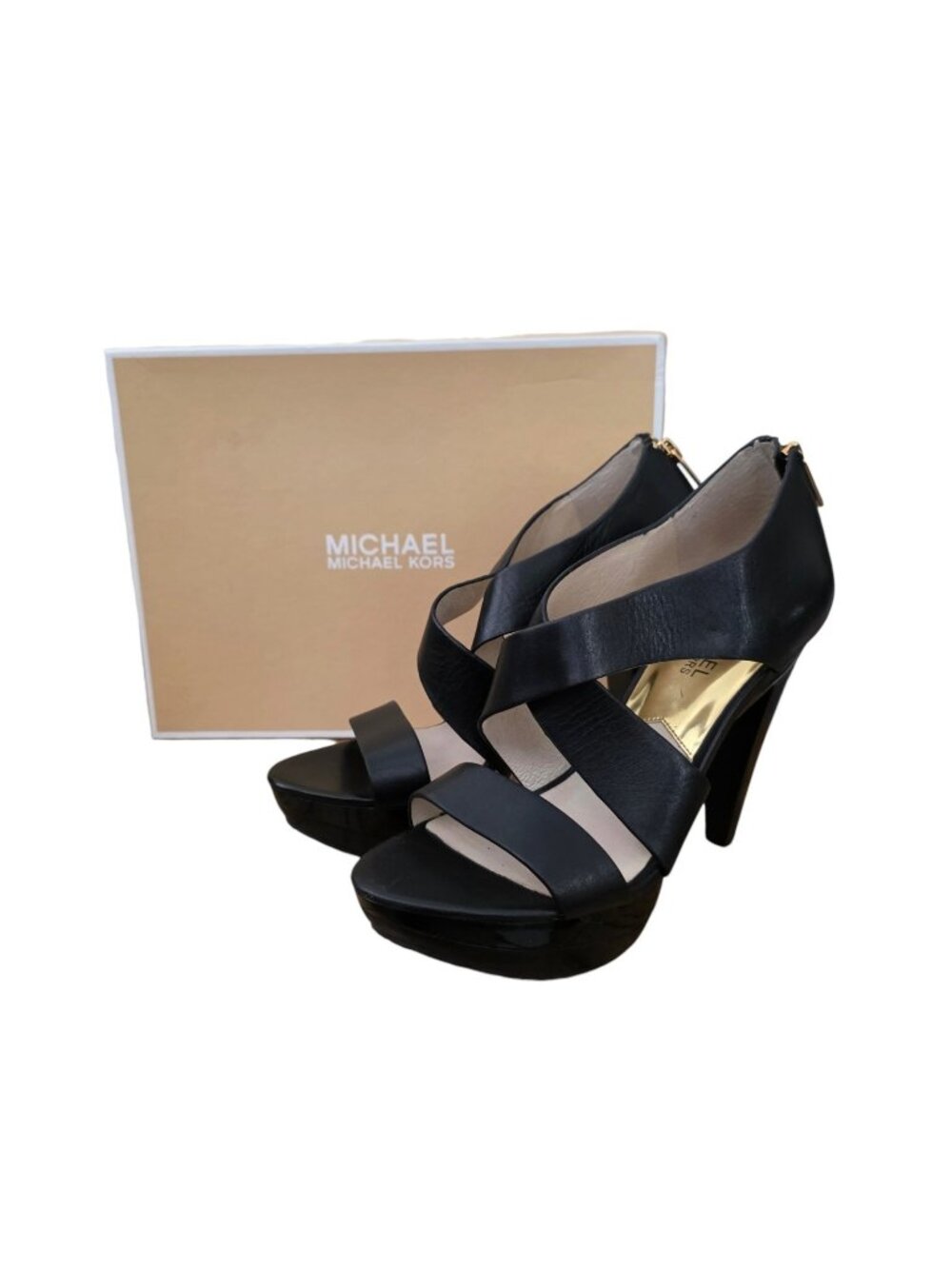 Michael Michael Kors Elena Platform Strappy Leather Heels 7.5 New